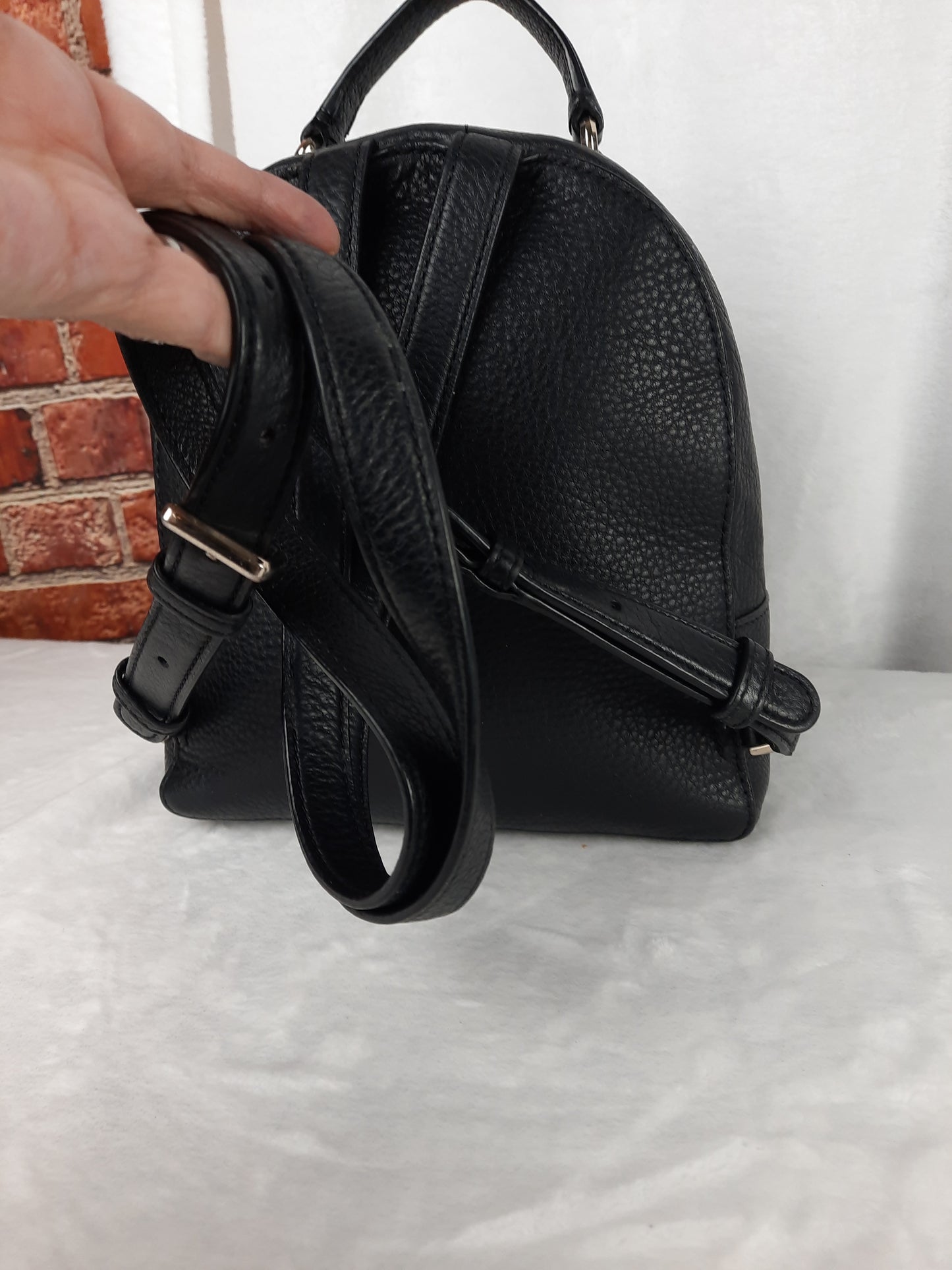 Kate Spade New York Black Mini Backpack Pebbled Leather Zipper Closure