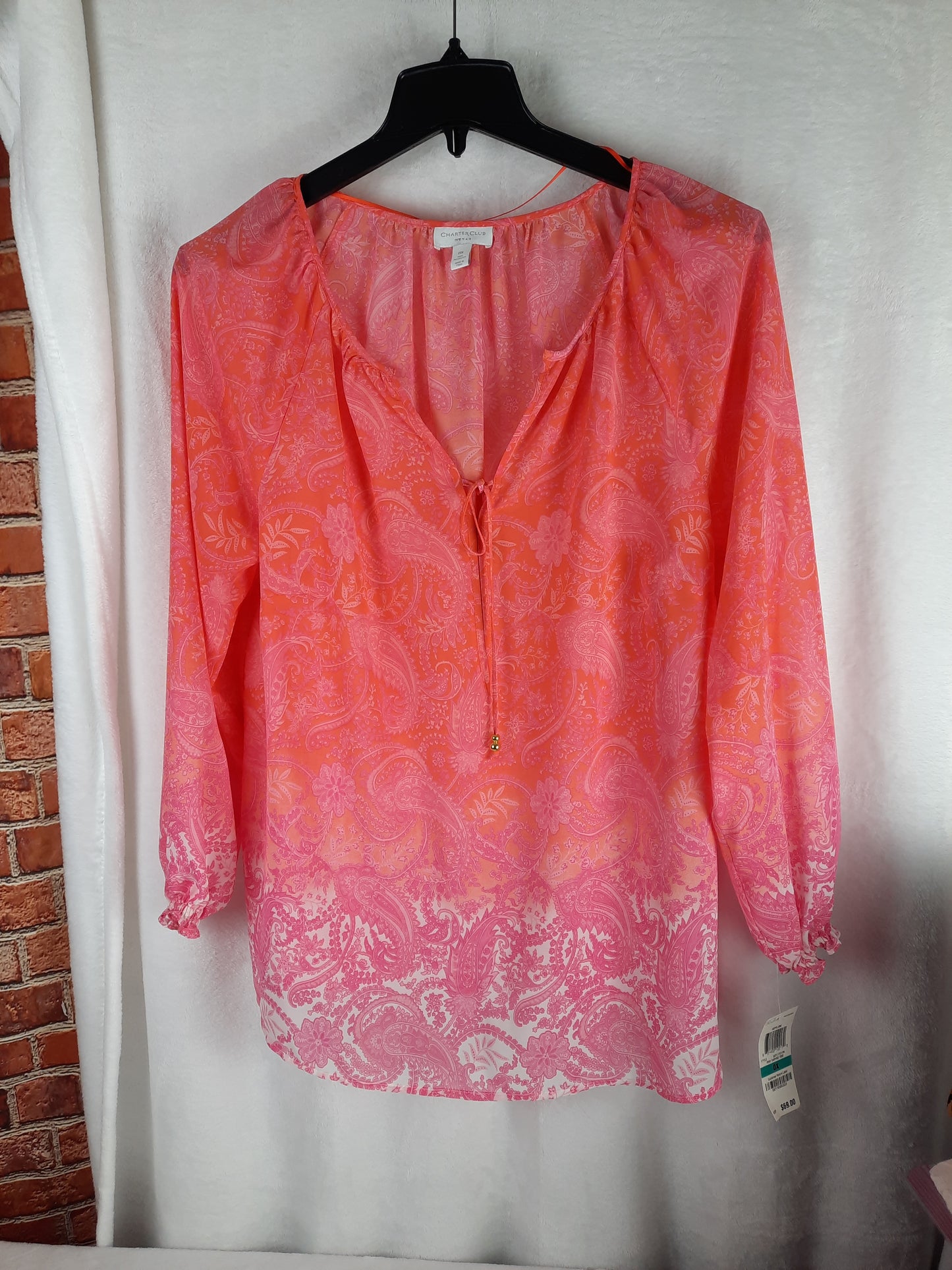Charter Club Orange And Pink Paisley Print Top