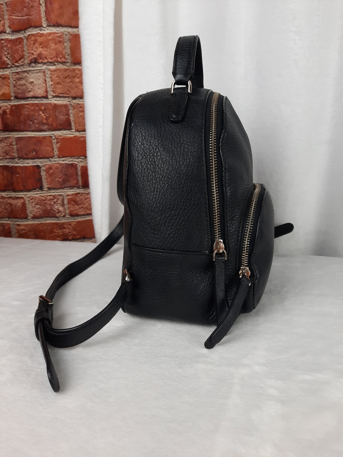 Kate Spade New York Black Mini Backpack Pebbled Leather Zipper Closure