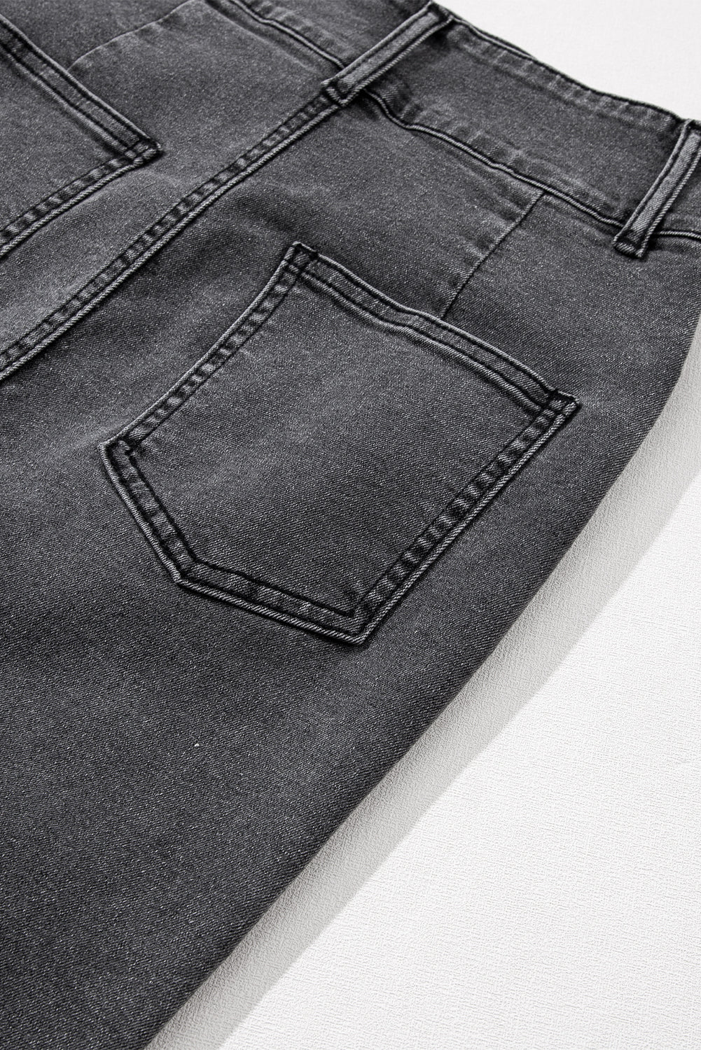 High Rise Black Denim Jean Midi Skirt