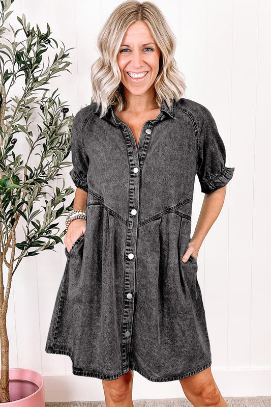 1/2 Sleeve Button-down Denim Jean Dress