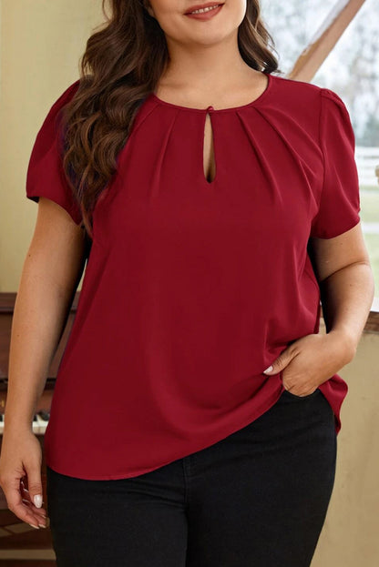 Short Sleeve Pleated Red Top