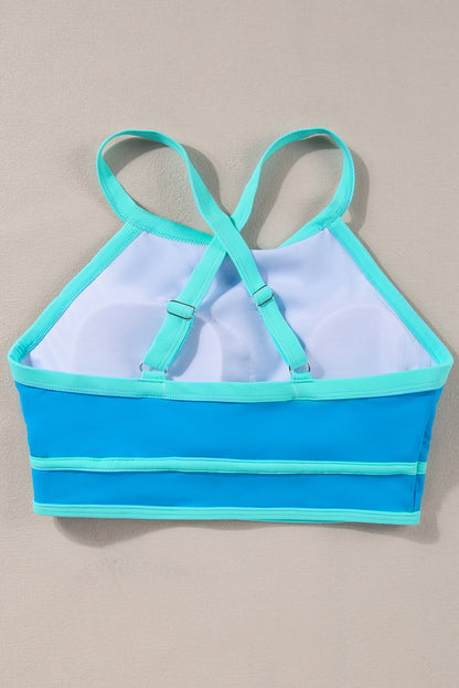 Two-piece Halter High-Waisted Blue Swimsuit/Bikini