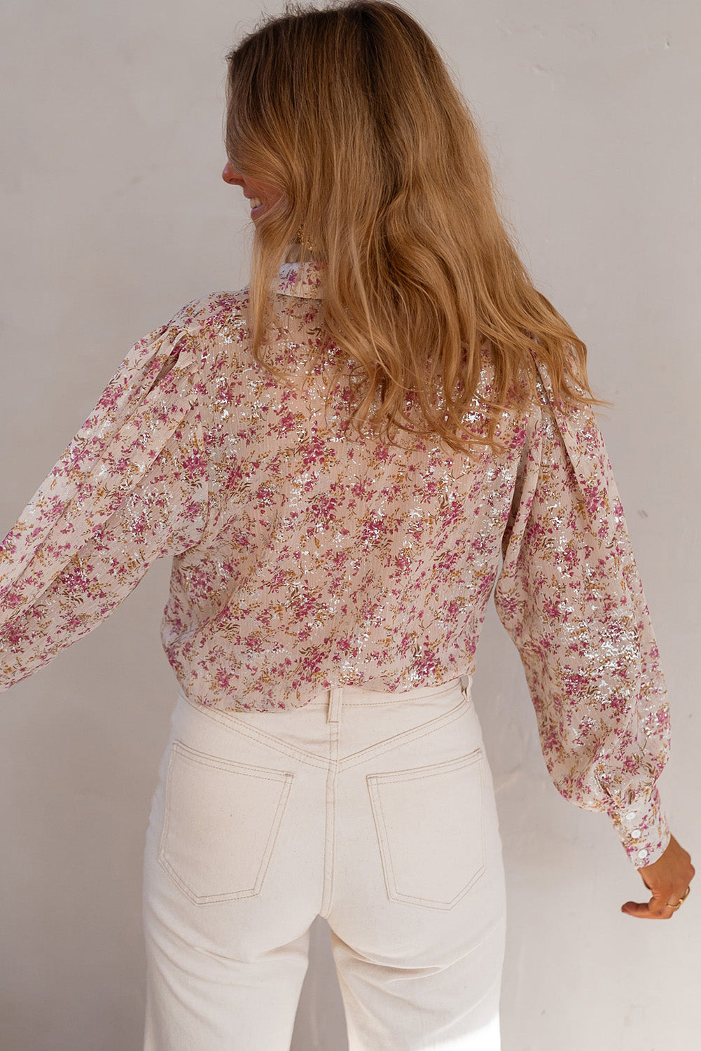 Long Sleeve Floral Print Button-down Top