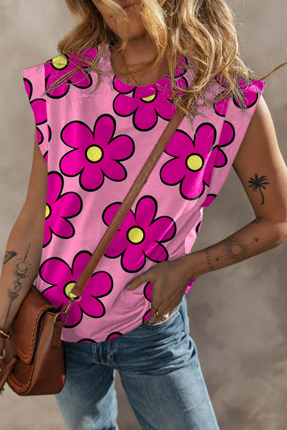 Cap sleeve Floral Print Pink Daisies Top/T-shirt