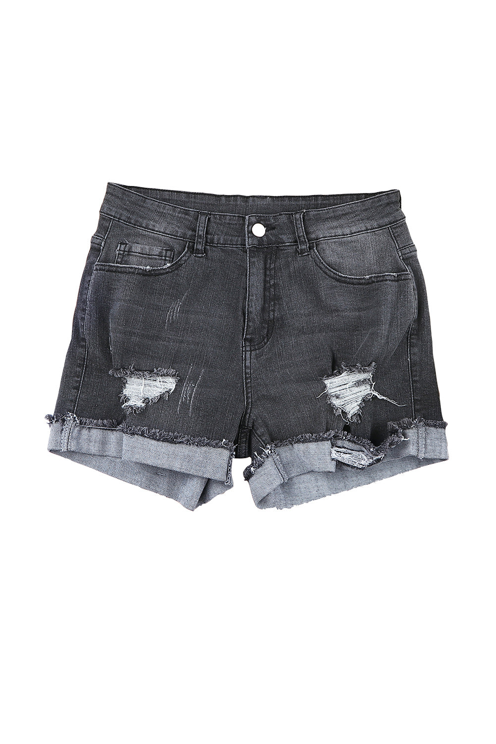 Mid-Rise Factory Distressed Black Denim Jean Shorts