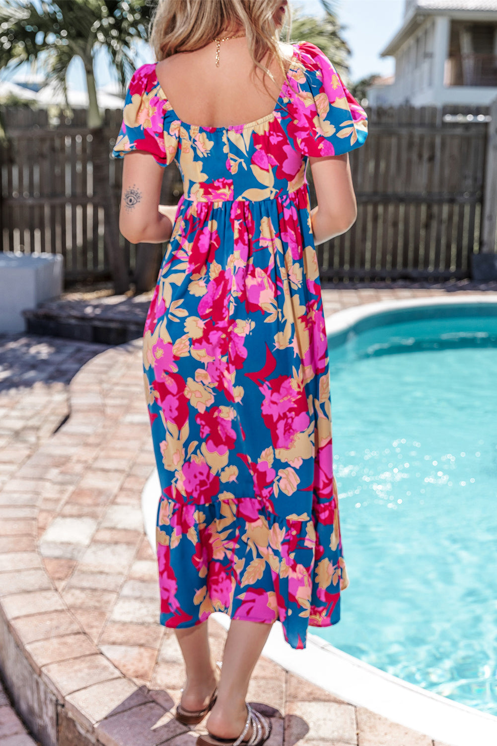 Short Sleeve Floral Print MIDI Dress