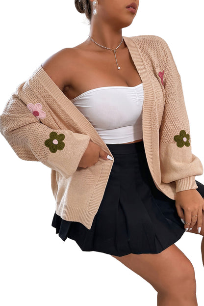 Tan Floral Print Open Front Cardigan Sweater