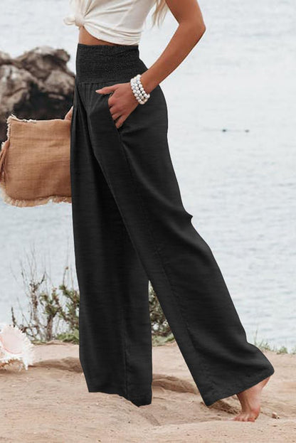 High Rise Wide Leg Black Casual Pants