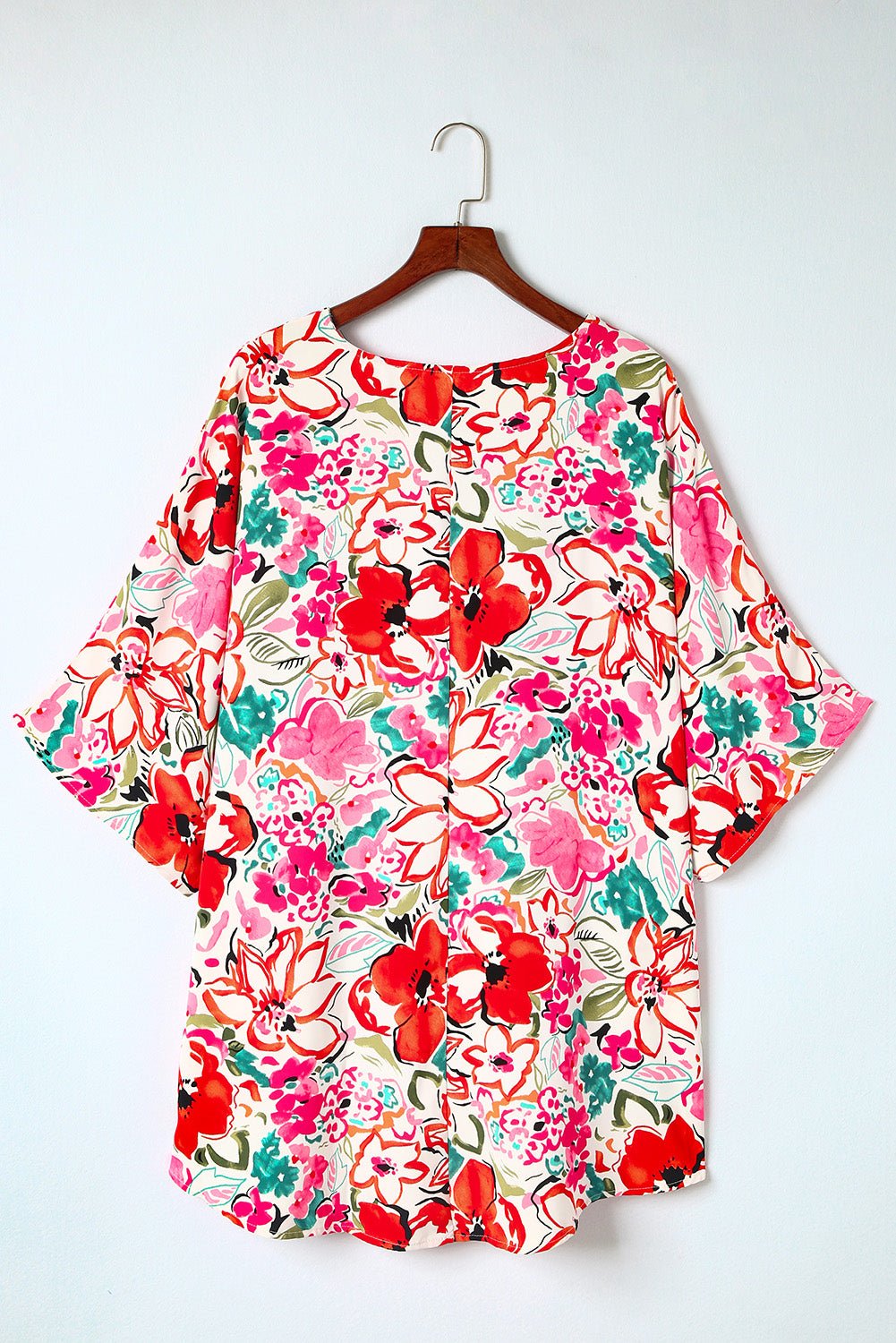 1/2 Sleeve Button- Down Floral Print Plus Size Top