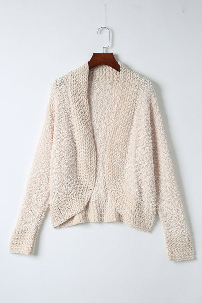 Long Sleeve Open Front Textured Cardigan Sweater Off White