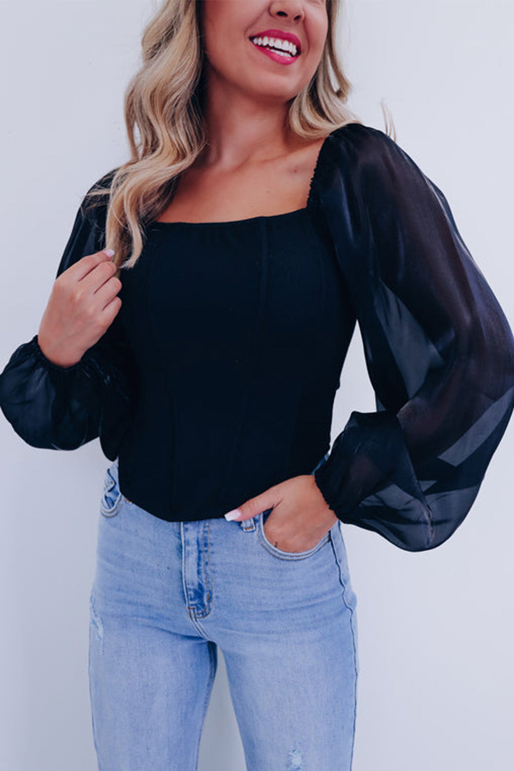 Long Sleeve Sheer Blouse