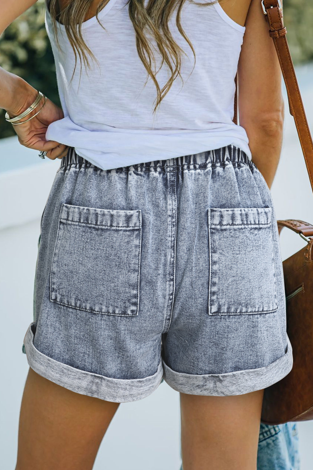 High Rise Drawstring Waist Denim Jean Shorts