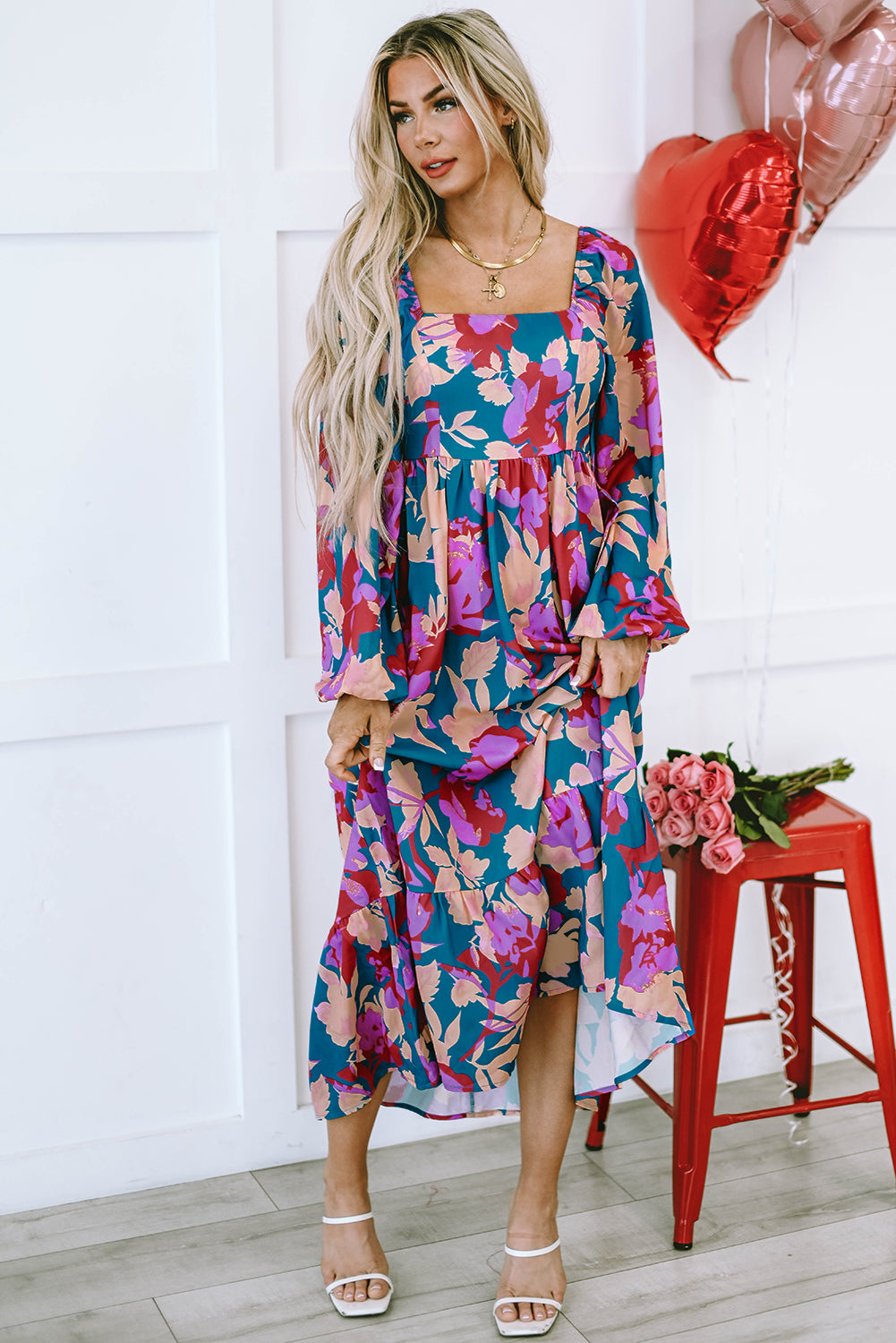 Short Sleeve Floral Print Maxi Dress