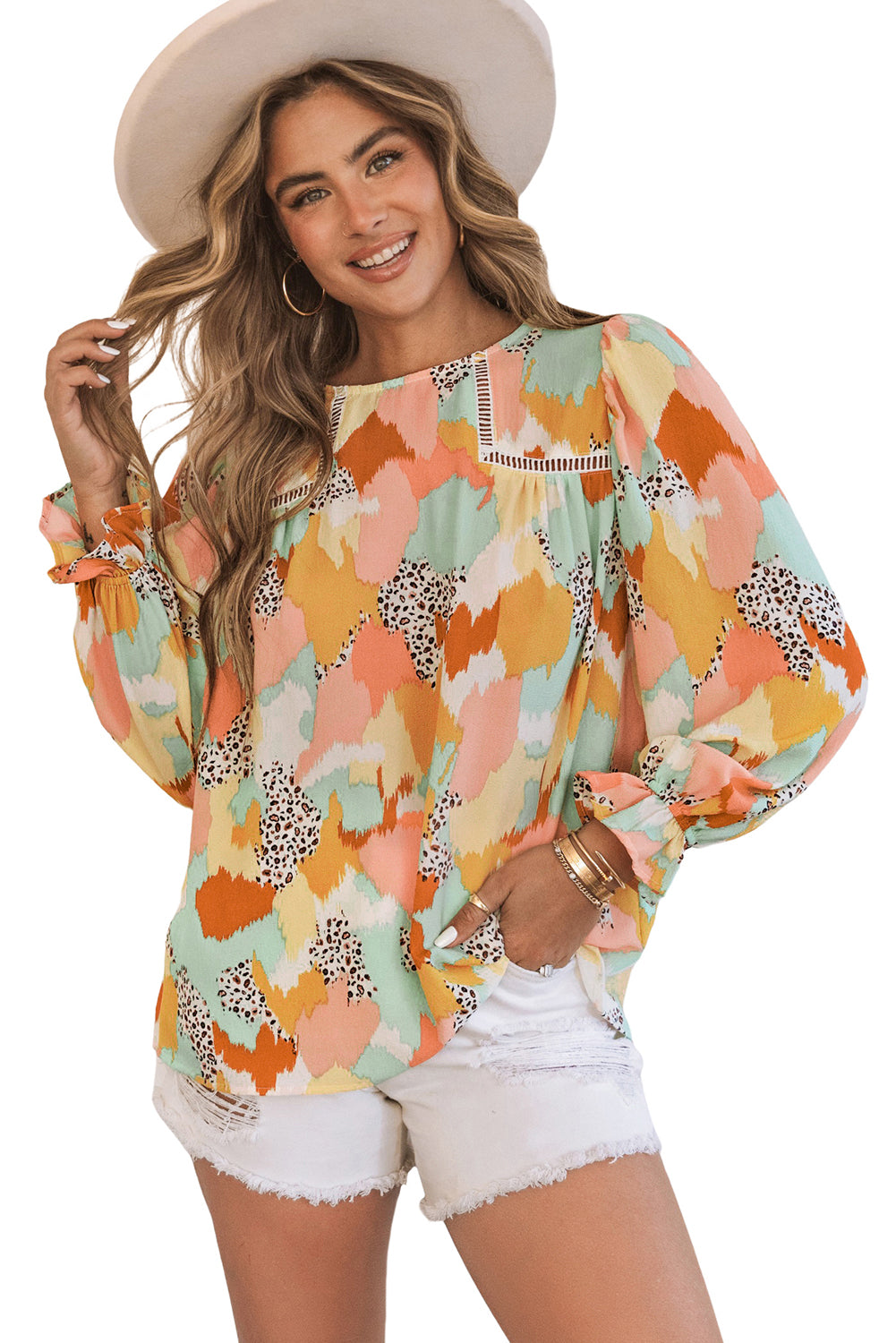 Long Sleeve Abstract Print Top