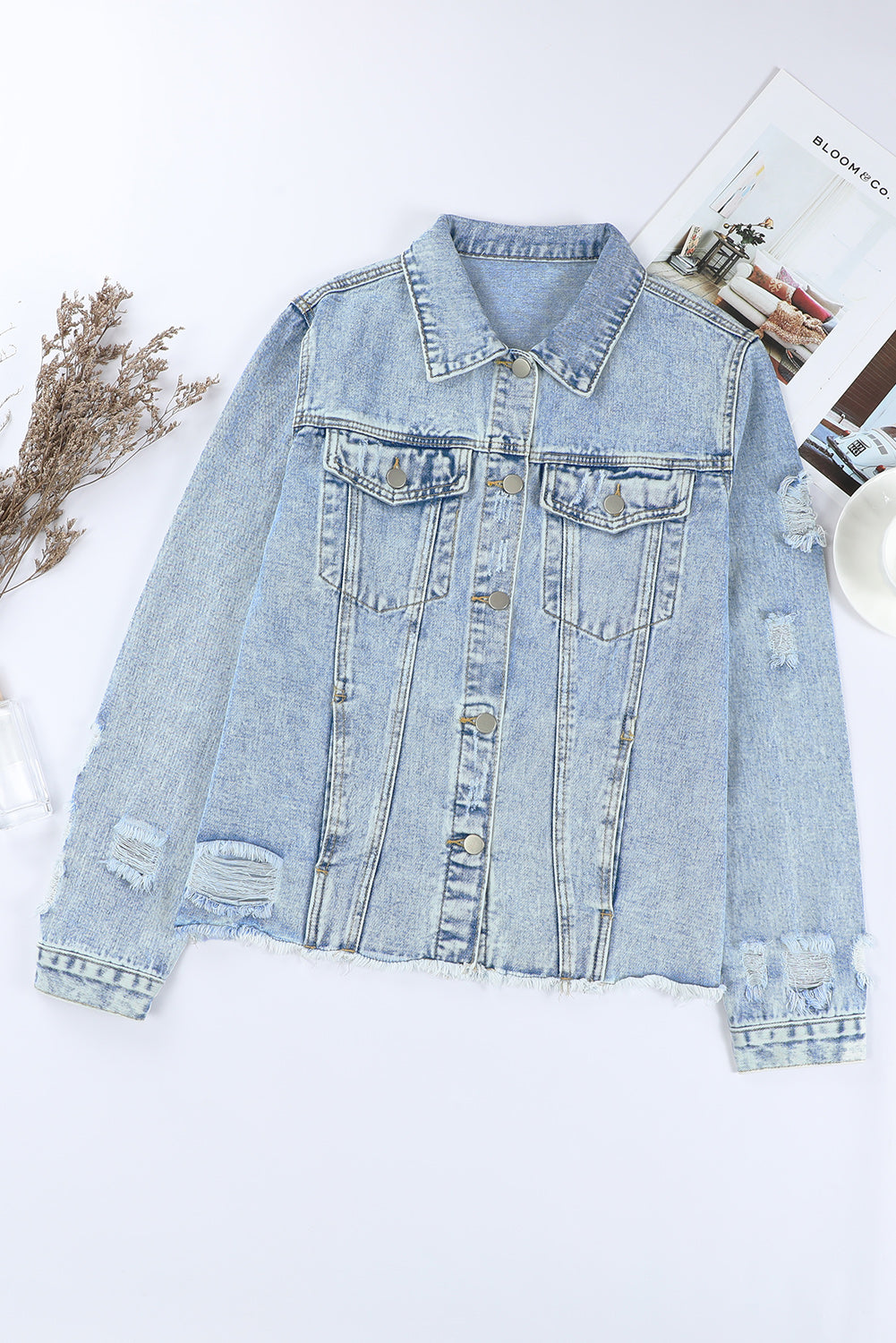 Long Sleeve Button-down Denim Blue Jean jacket