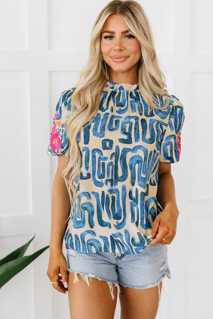 Short Sleeve Abstract Print Top