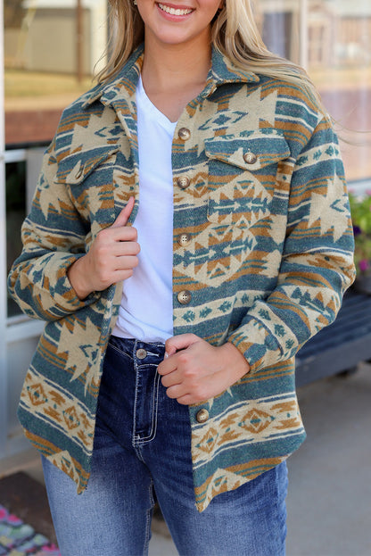 Long Sleeve Southwest Aztec Print Button Down Jacket