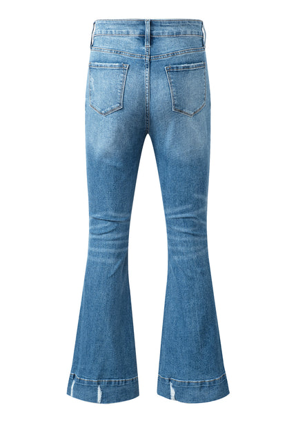 Mid-Rise Flare Leg Denim Blue Jeans