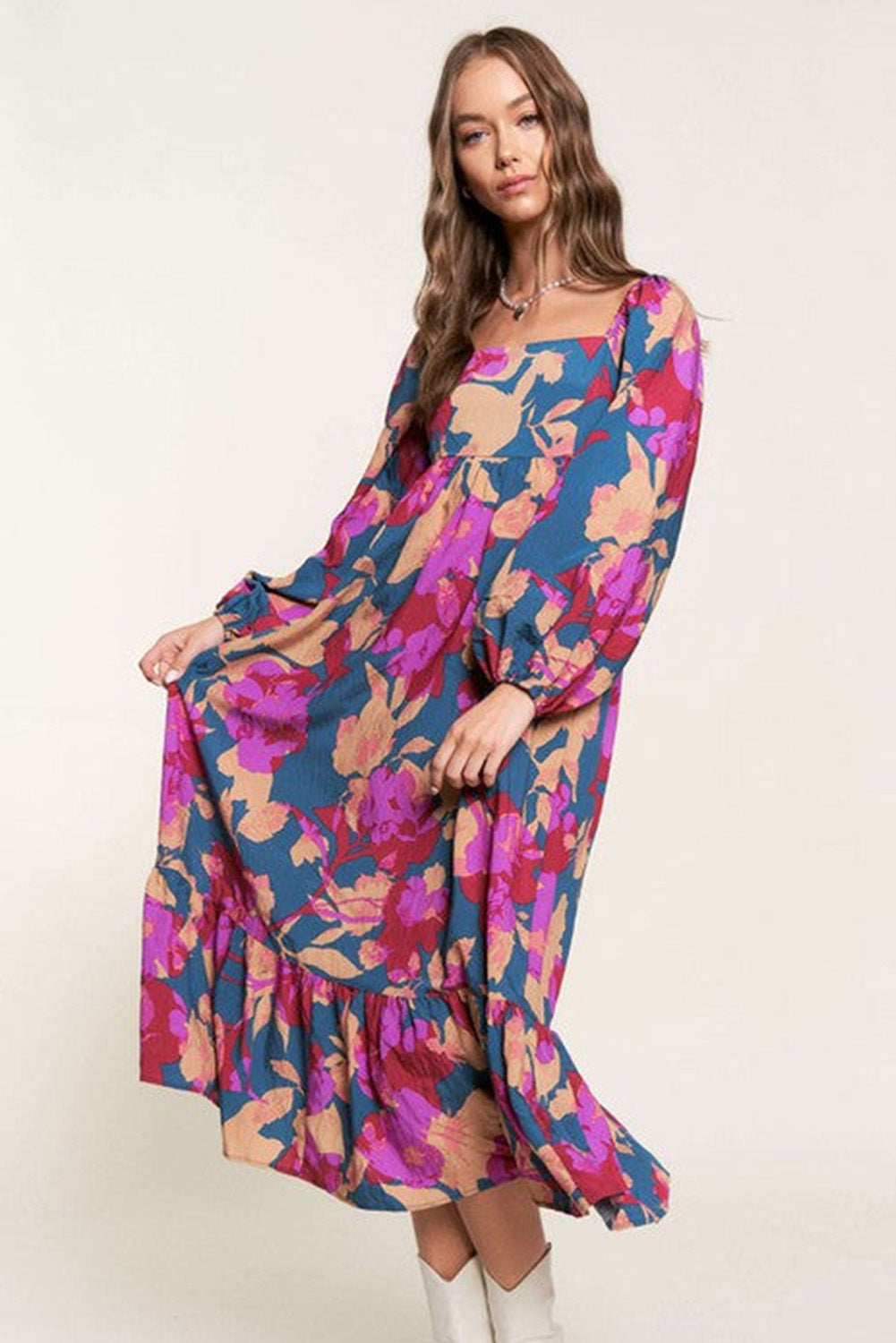 Short Sleeve Floral Print Maxi Dress