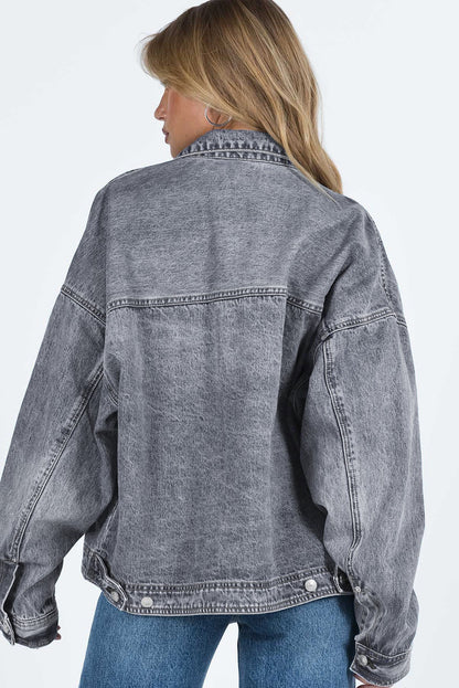 Long Sleeve Button-down Oversized Gray Denim Jean Jacket