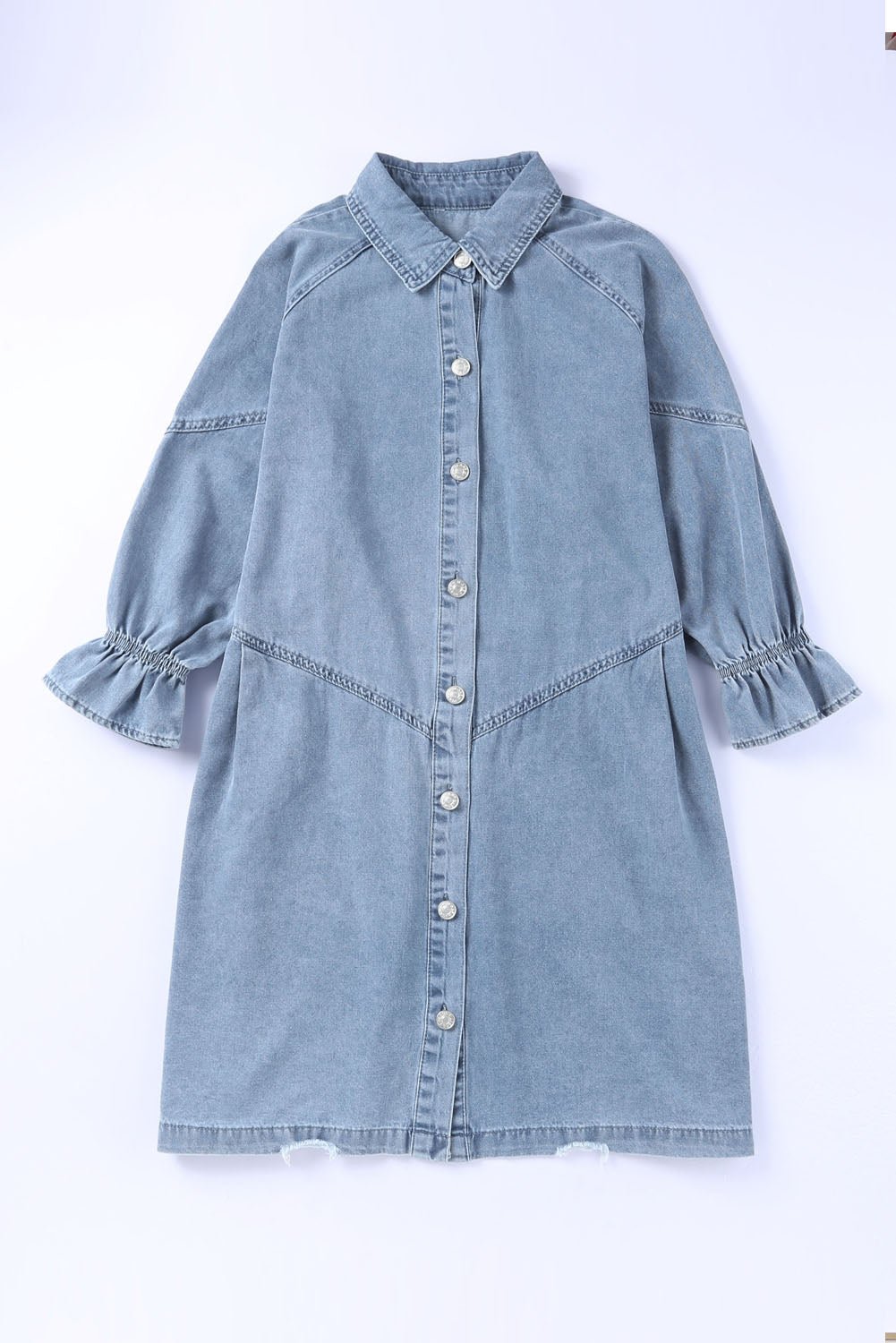 1/2 Sleeve Button-down Denim Blue Jean Mini Dress