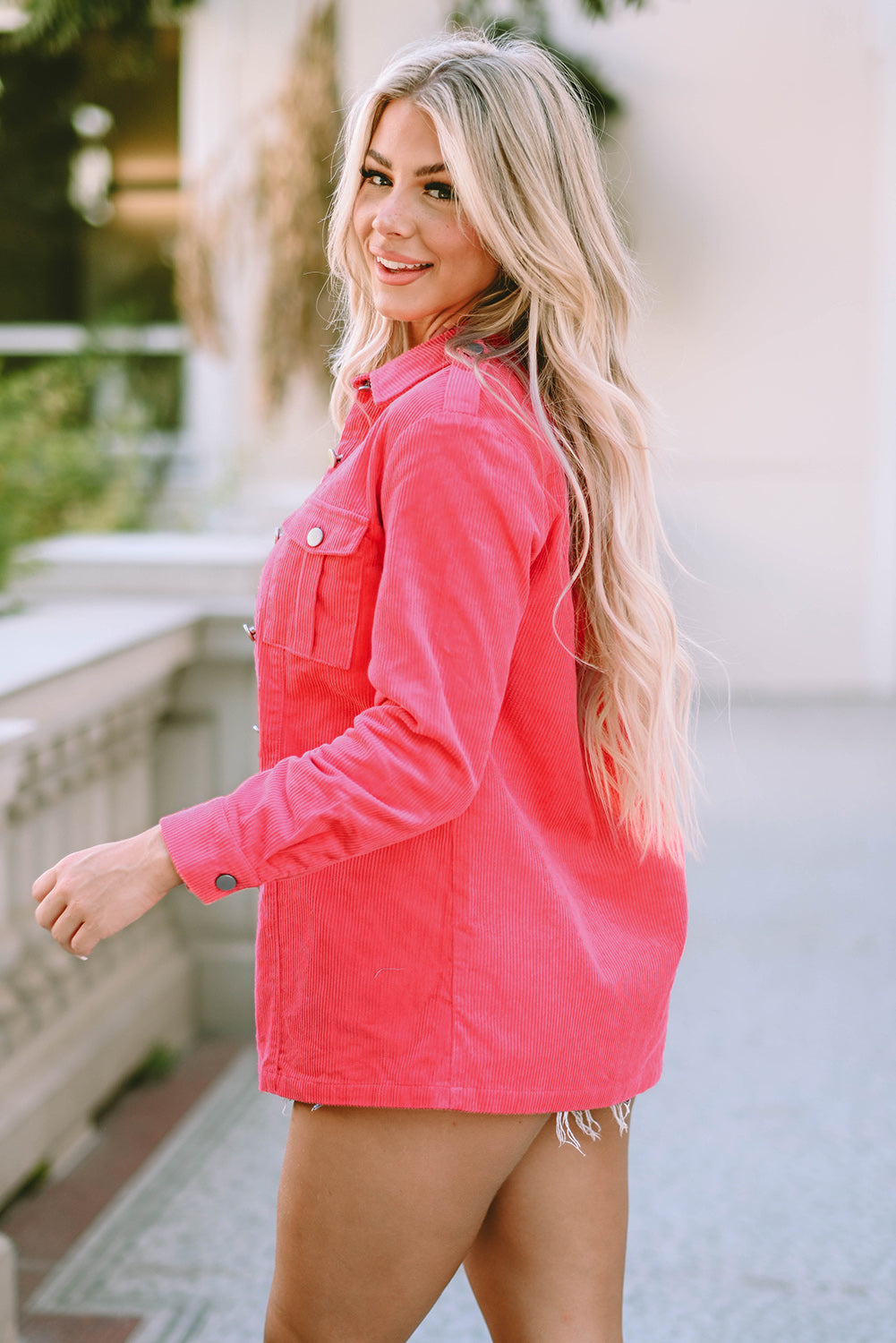 Long Sleeve Button-down Pink Denim Jean Jacket