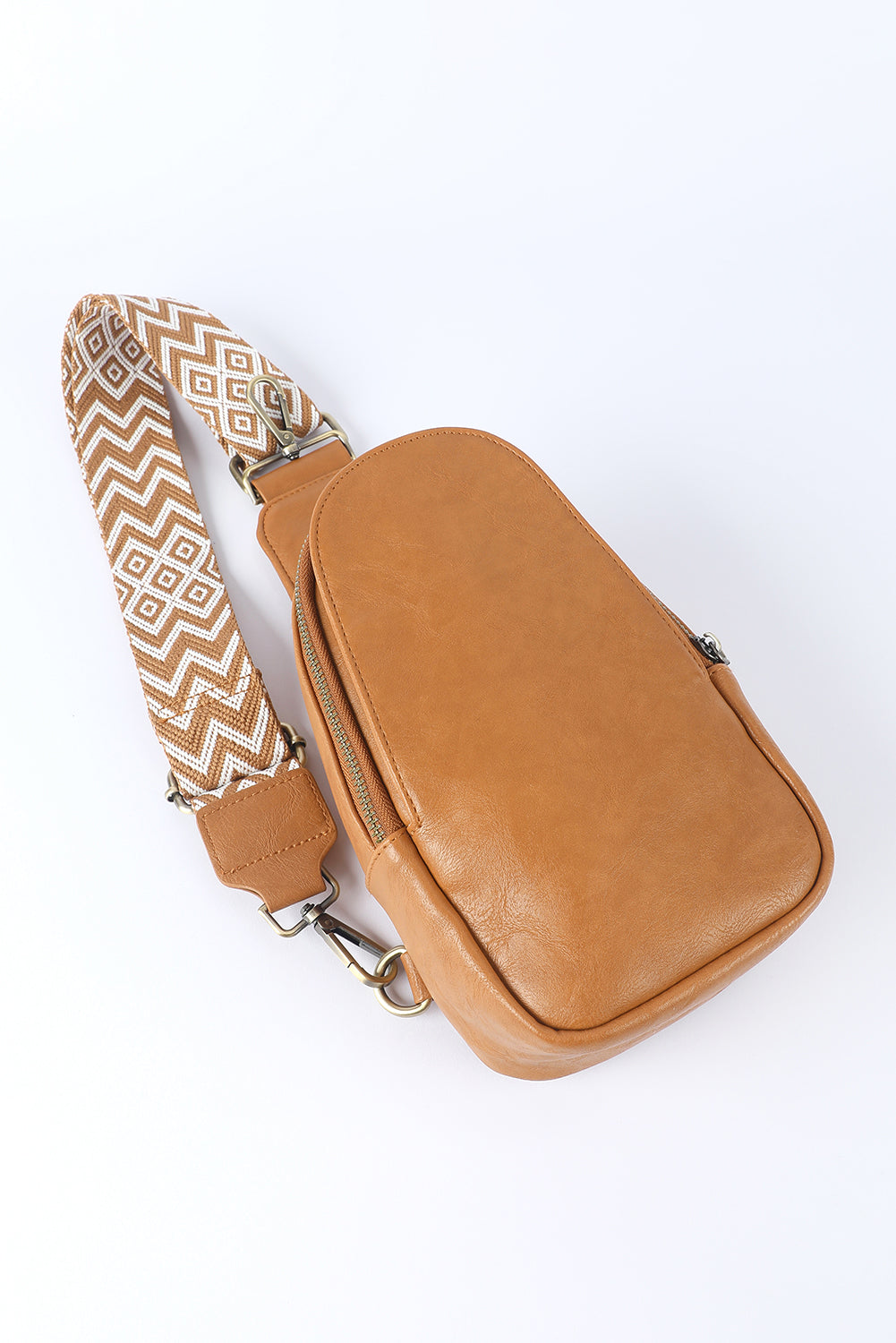 Brown Faux Leather Zip Around Crossbody Sling Bag