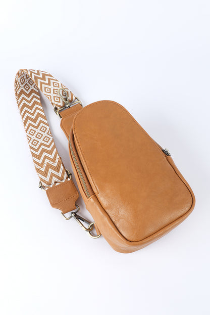 Brown Faux Leather Zip Around Crossbody Sling Bag