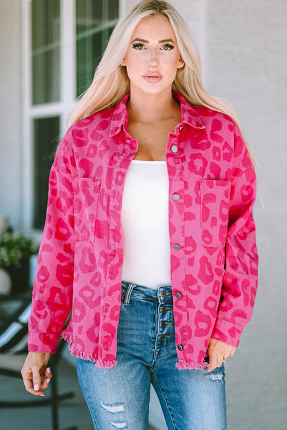 Long Sleeve Button-down Pink Denim Jean Jacket