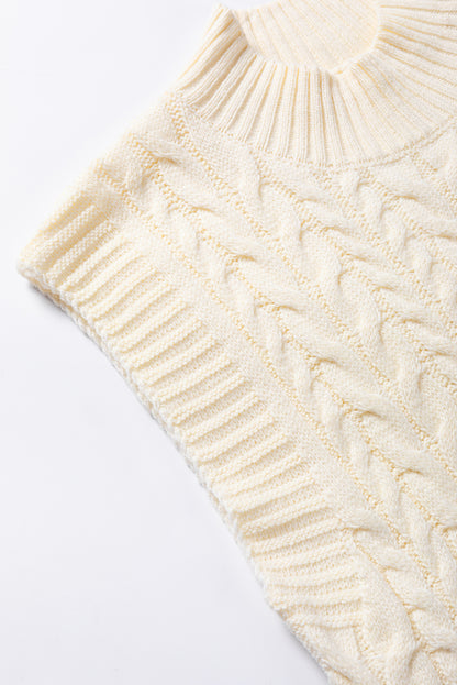 Cap Sleeve Off White Cable Knit Sweater