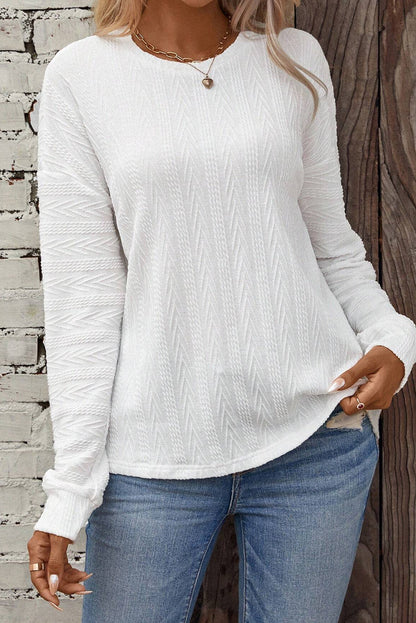 Long Sleeve Pointelle Knit White Sweater