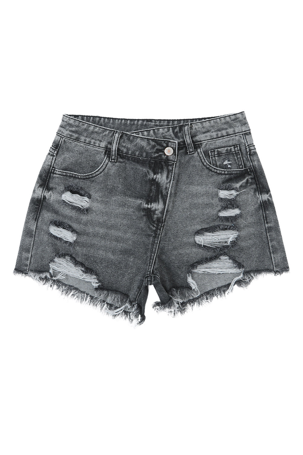 High Rise Factory Distressed Black Denim Jean Shorts