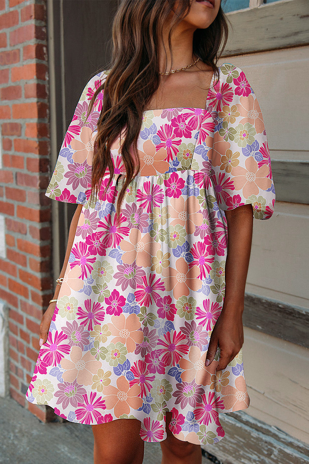 Short Sleeve Floral Print Mini Dress