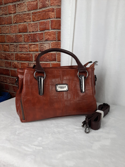 Xidibaoluo Brown Vegan Leather Bag With Crossbody Strap