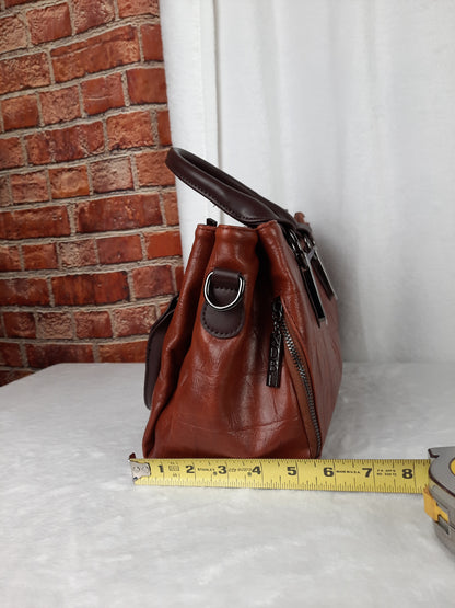 Xidibaoluo Brown Vegan Leather Bag With Crossbody Strap