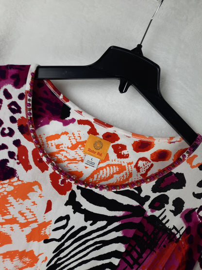 Ruby Rd. Vibrant Purple and Orange Animal Print Top