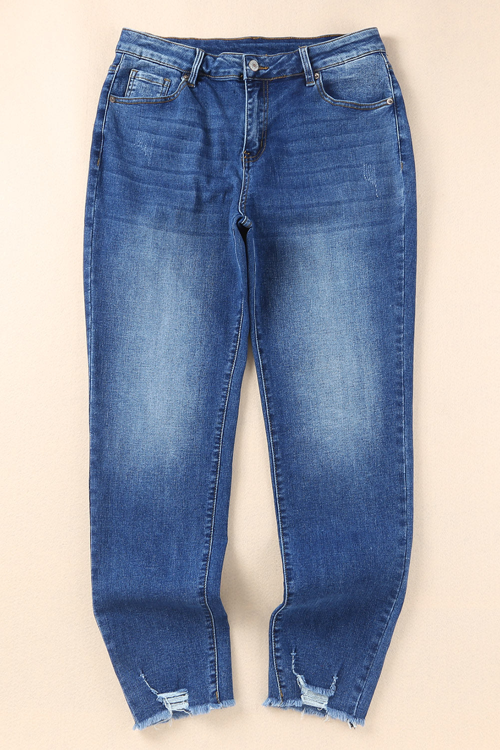 Mid-Rise Distressed Denim Blue Jeans