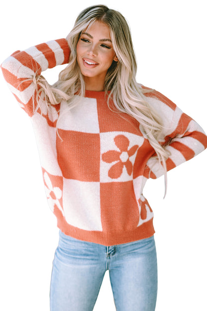 Long Sleeve Crew Neck Colorblock Sweater