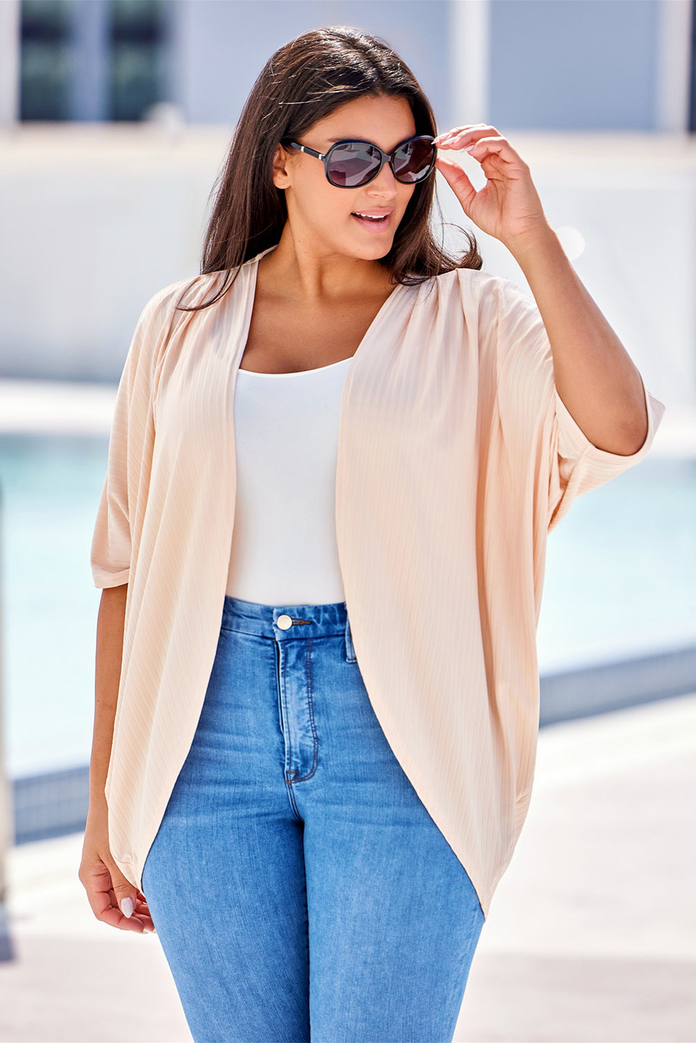 Half Sleeve Open Front Plus Size Cardigan