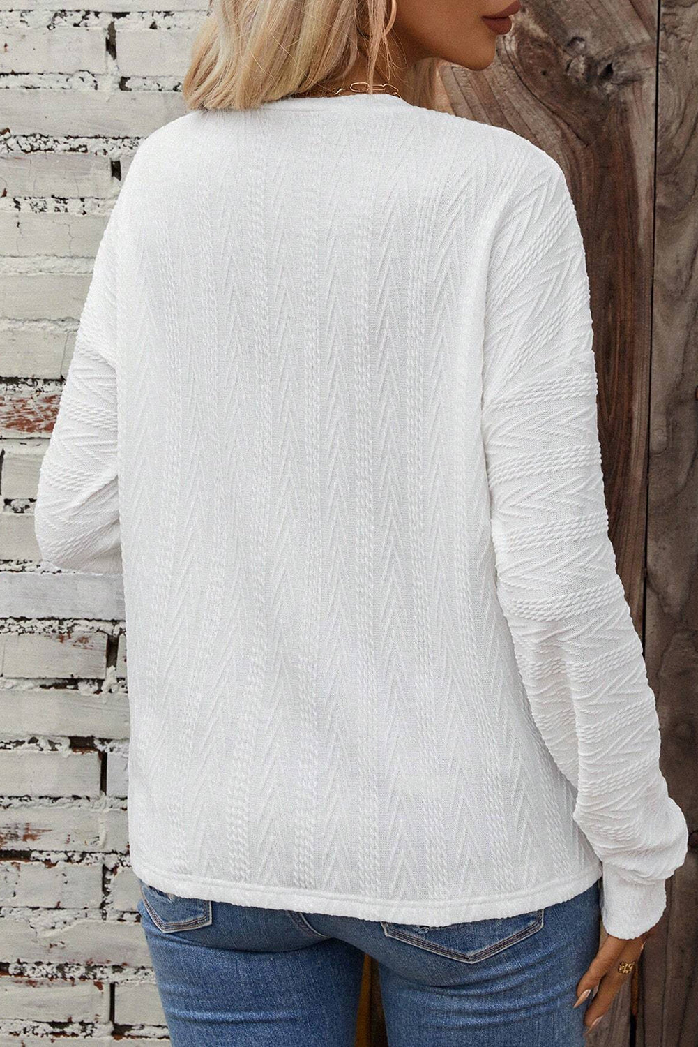 Long Sleeve Pointelle Knit White Sweater