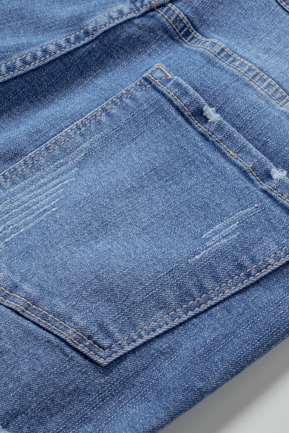 Mid-Rise Distressed Denim Blue Jeans