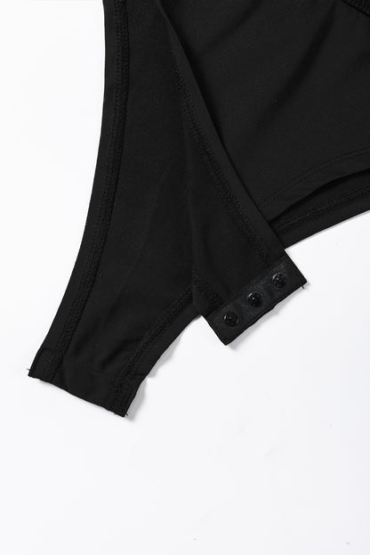 Sleeveless Quarter Zip Black Bodysuit