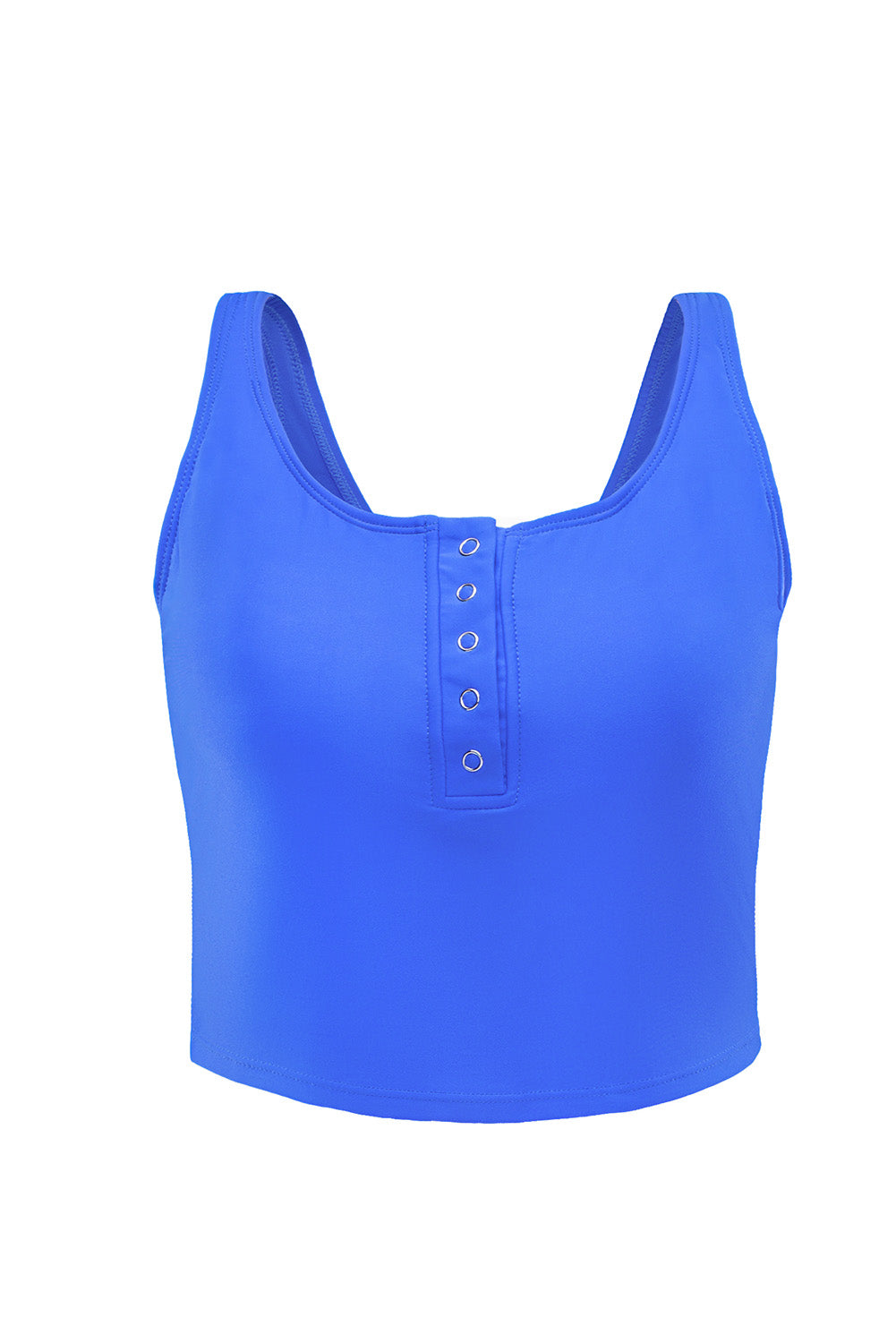 Two-piece Solid Top Blue Tankini Swimsuit