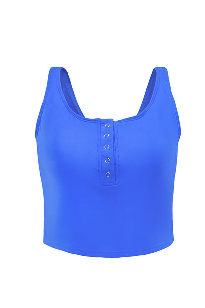 Two-piece Solid Top Blue Tankini Swimsuit