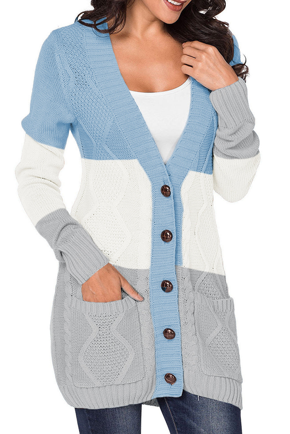 Long Sleeve Button-down cable knit Cardigan Sweater