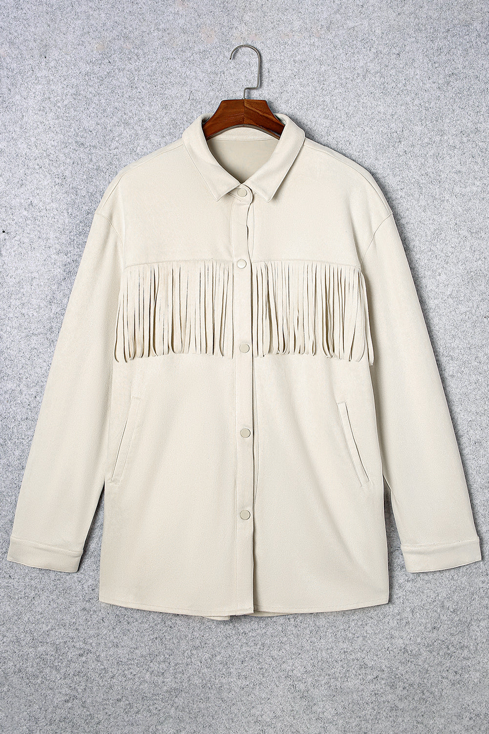 White Fringe Plus Size Suede Jacket Shacket