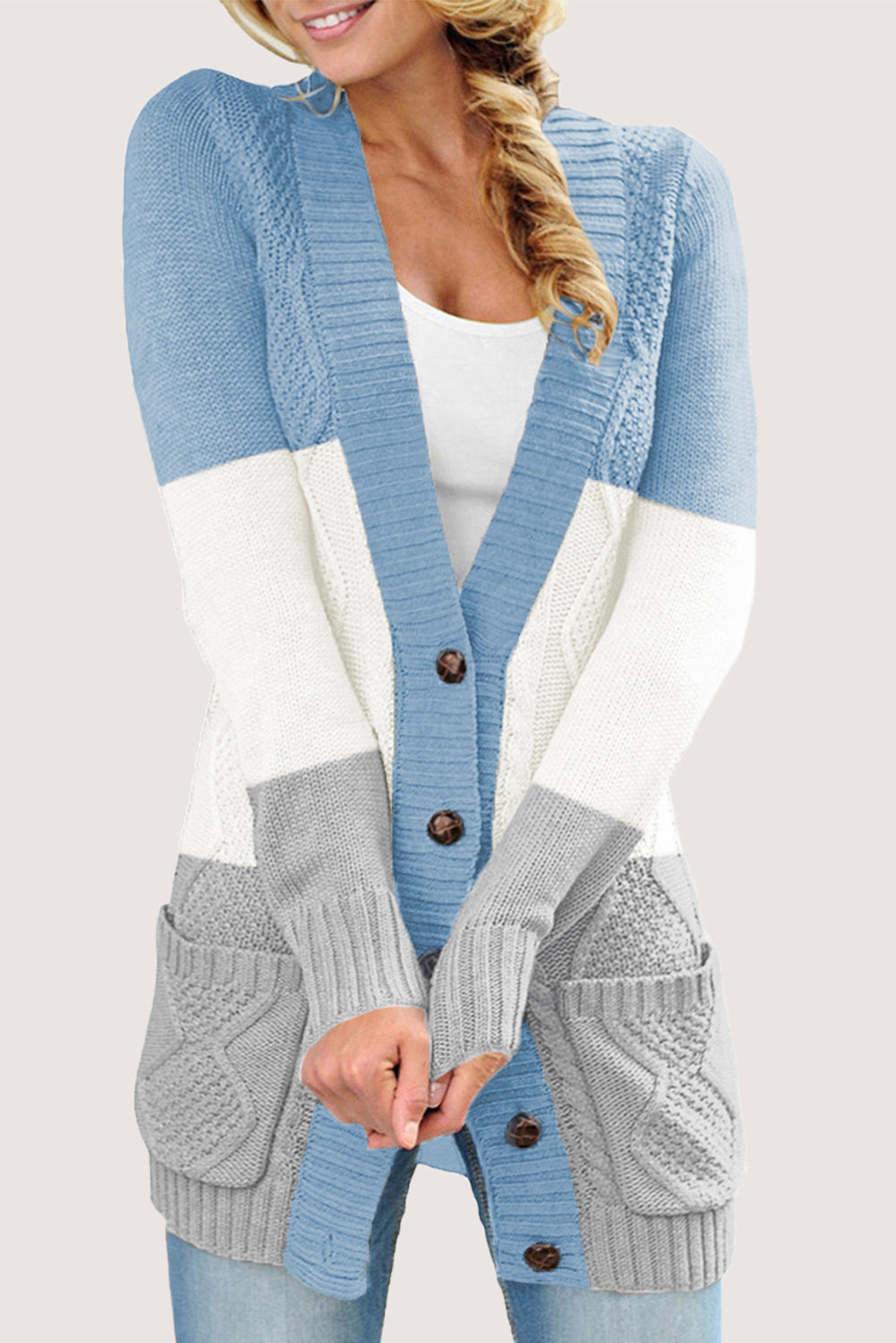 Long Sleeve Button-down cable knit Cardigan Sweater