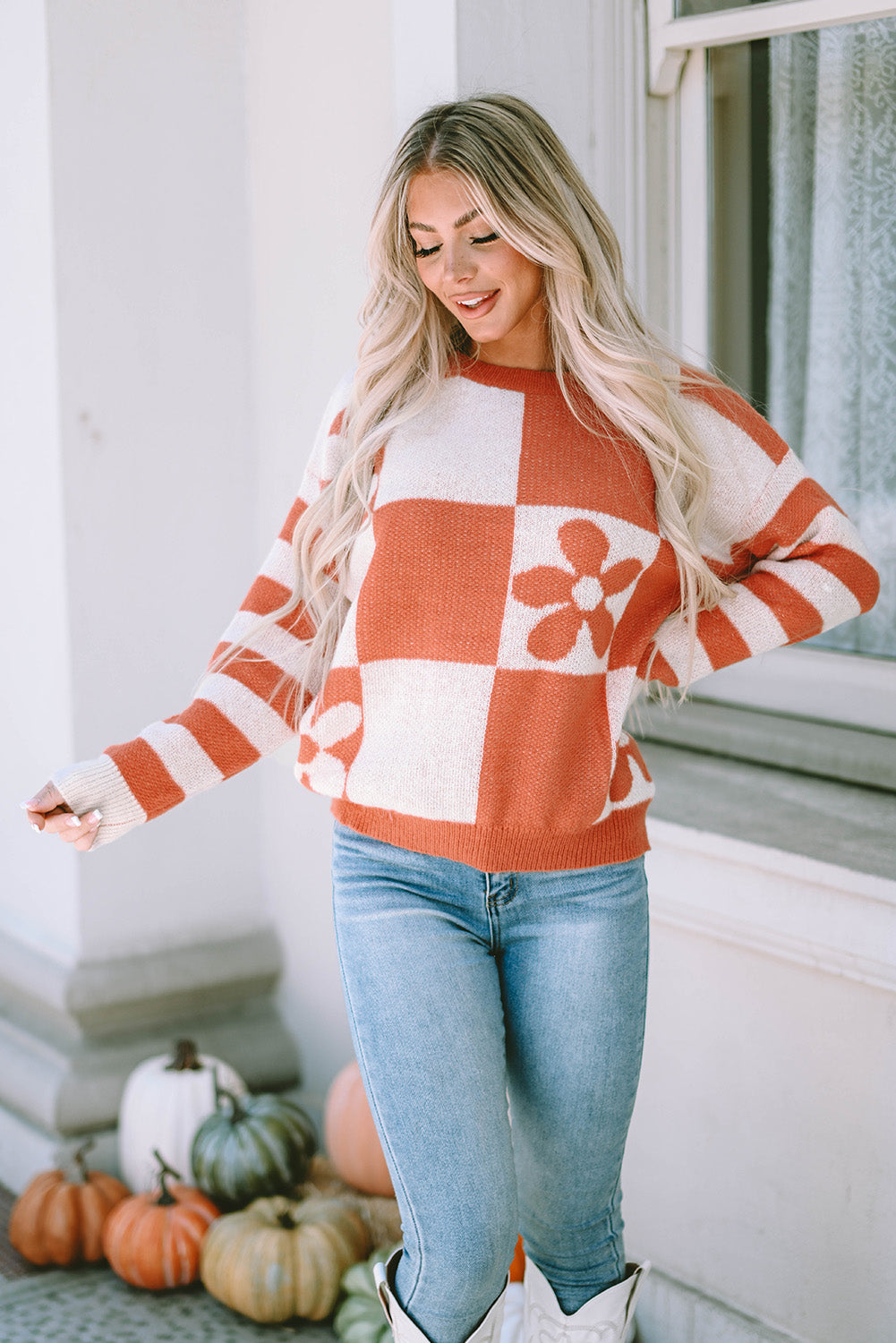 Long Sleeve Crew Neck Colorblock Sweater