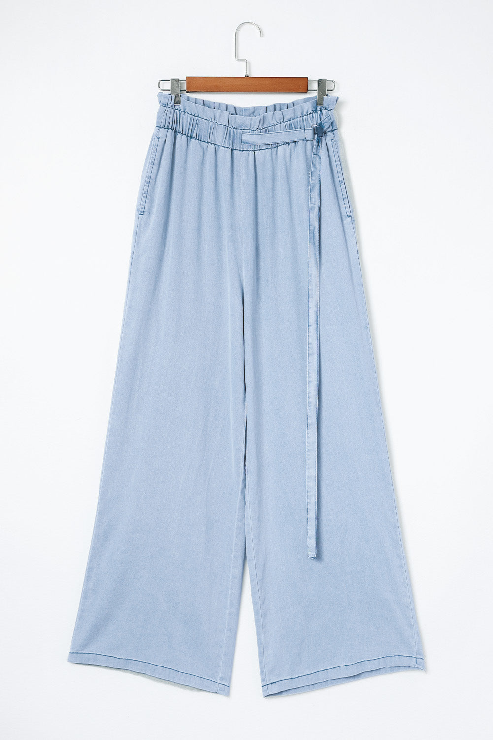 High Rise Wide Leg Chambray Denim Blue Jeans